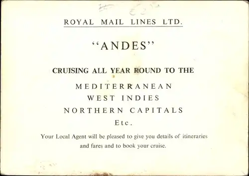 Ak Dampfer Andes, Royal Mail Lines