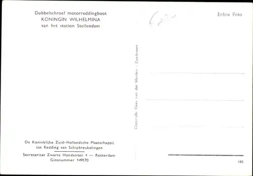Ak Stellendam Goeree Overflakkee Südholland, Dubbelschroef motorreddingboot Koningin Wilhelmina