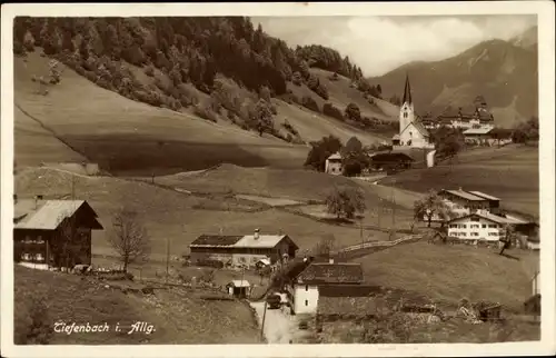 Ak Obertiefenbach Tiefenbach Oberstdorf im Oberallgäu, Gesamtansicht, Berge, Kirche