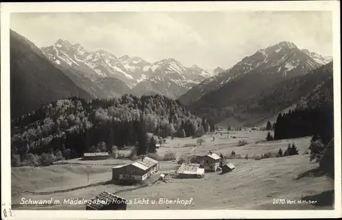 Ak Schwand Oberstdorf im Oberallgäu, Mädelegabel, Hohes Licht und Biberkopf, Berge, Teilansicht