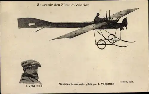 Ak Monoplan Deperdussin, pilote par J. Vedrines, Flugpionier