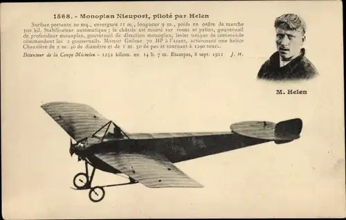 Ak Monoplan Nieuport, pilote par Helen, Flugpionier