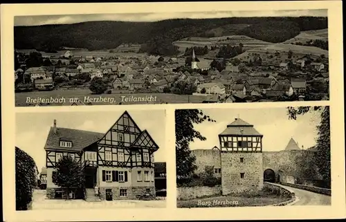 Ak Breitenbach am Herzberg Hessen, Gastwirtschaft J. Schaake, Burg Herzberg, Panorama