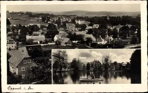 Ak Oppach in der Oberlausitz, Panorama, Ruderboot, Bieleboh