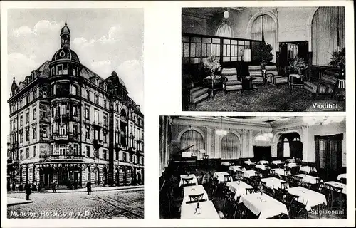 Ak Ulm an der Donau Baden Württemberg, Münster Hotel, Vestibül, Speisesaal, Bes. Fr. Pfaehler