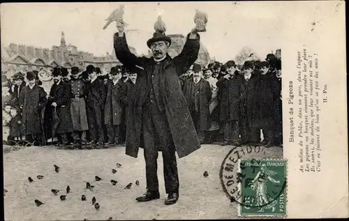 Ak Paris Frankreich, Le Charmeur d'Oiseaux aux Tuileries, Le Banquet de Pigeons