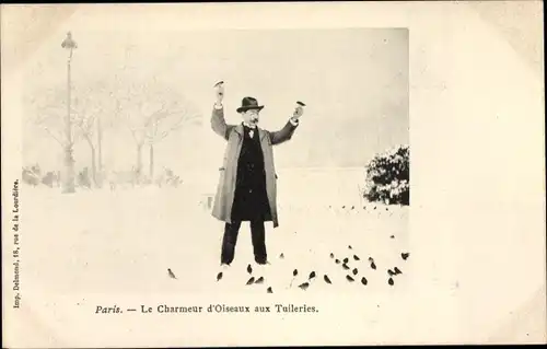 Ak Paris Frankreich, Le Charmeur d'Oiseaux aux Tuileries, Jardin