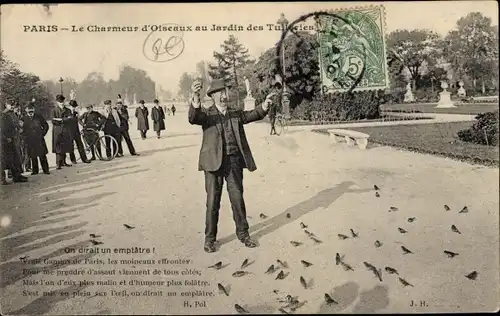 Ak Paris Frankreich, Le Charmeur d'Oiseaux aux Tuileries, Jardin des Tuileries