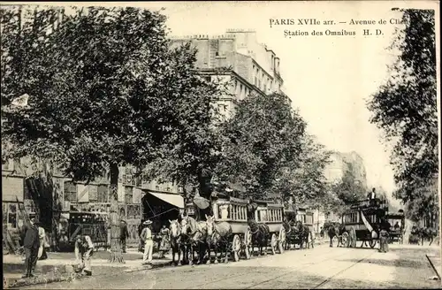 Ak Paris XVII, Avenue de Clichy, Station des Omnibus, Pferdebusse