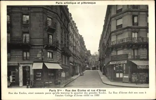 Ak Paris V., Hotel, Rue des Ecoles et Rue d'Arras