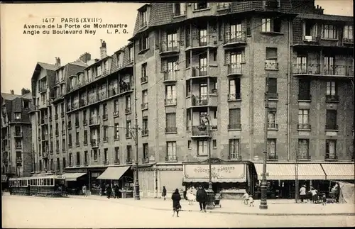 Ak Paris XVIII., Avenue de la Porte de Montmartre, Angle du Boulevard Ney, Boucherie Moderne