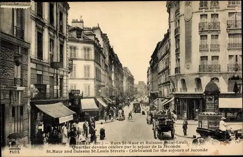 Ak Paris X., Rues Saint Maur et Buisson Saint Louis, Geschäfte, Litfaßsäule