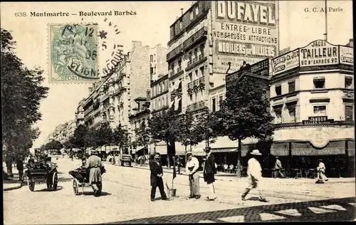 Ak Paris XVIII., Boulevard Barbes, Mobiliers par Milliers Dufayel, Tailleur Jacob