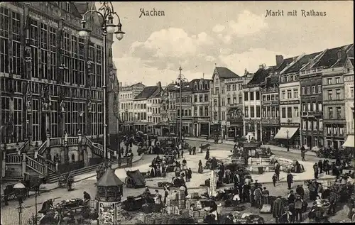 Ak Aachen in Nordrhein Westfalen, Markt mit Rathaus