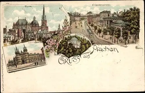 Litho Aachen in Nordrhein Westfalen, Dom, Kaserne, Elisenbrunnen