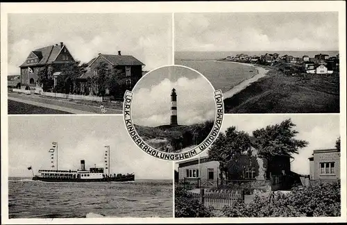 Ak Wittdün auf Amrum Nordfriesland, Leuchtturm, DRK Kindererholungsheim, Panorama