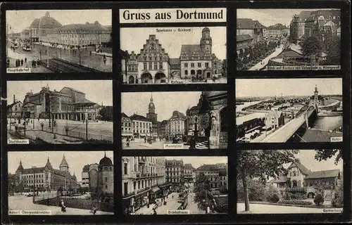 Ak Dortmund im Ruhrgebiet, Teilansichten, Hafen, Körnerplatz, Theater, Markt