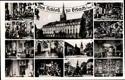 Ak Erbach im Odenwaldkreis Hessen, Schloss, Rittersaal, Hirschgalerie, Gewehrkammer, Altarschrein