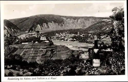 Ak Niederburg Kobern an der Mosel, Panorama, Wein