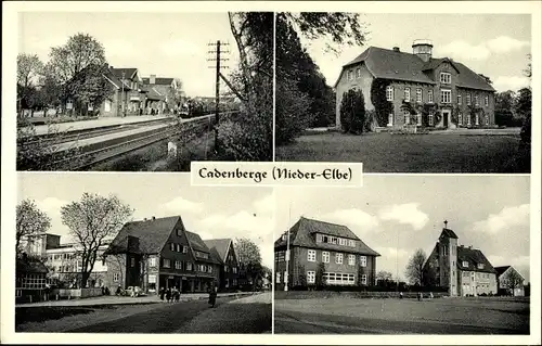 Ak Cadenberge Niedersachsen, Bahnhof, Kirche, Schloss