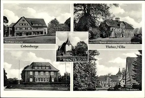 Ak Cadenberge Niedersachsen, Kaufhaus Langner, Schloss, Kirche, Sparkasse, Gutspark