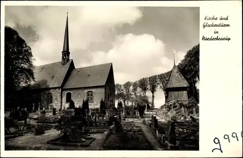 Ak Norderbrarup in Angeln, Kirche und Glockenturm, Friedhof