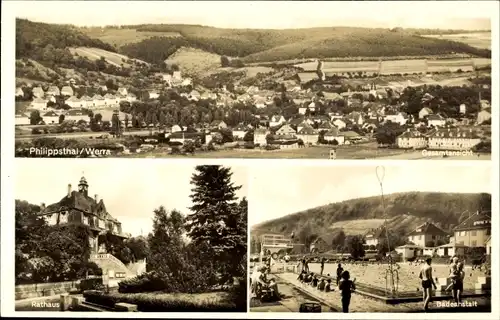 Ak Philippsthal an der Werra, Gesamtansicht, Rathaus, Freibad