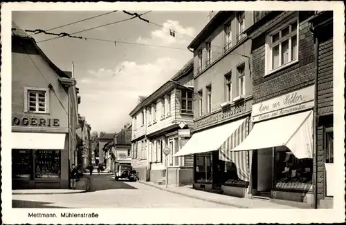 Ak Mettmann in Nordrhein Westfalen, Mühlenstraße, Drogerie, Herrenmodenhandlung