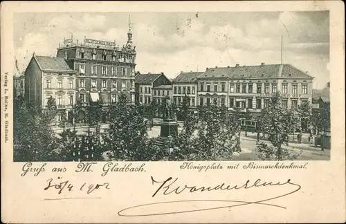 Ak Mönchengladbach am Niederrhein, Königsplatz mit Bismarckdenkmal, Hotel Deutsches Haus