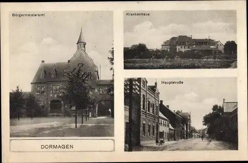 Ak Dormagen am Niederrhein, Bürgermeisteramt, Krankenhaus, Hauptstraße