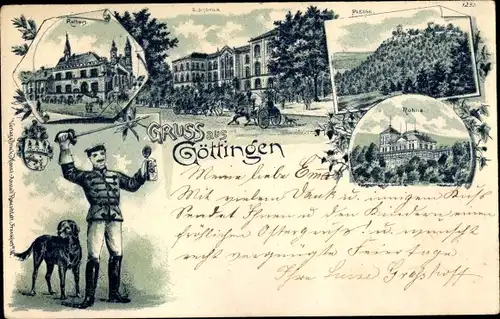 Studentika Litho Göttingen in Niedersachsen, Rathaus, Auditorium, Plesse, Rohns, Student mit Hund