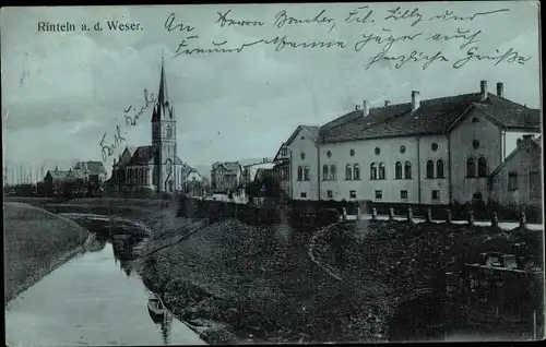 Ak Rinteln an der Weser, Teilansicht mit Kirche