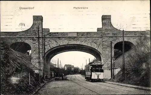 Ak Düsseldorf am Rhein, Pfeiferbrücke, Straßenbahn Linie 25