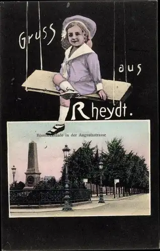 Passepartout Ak Rheydt Mönchengladbach am Niederrhein, Bismarcksäule, Augustastraße, Schaukel