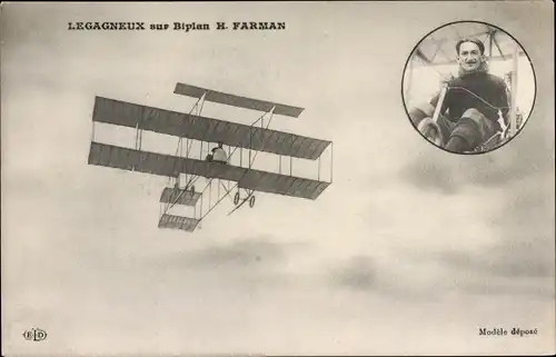 Ak Legagneux sur Biplan H. Farman, Flugpionier