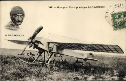 Ak Aviation, Monoplan Zens, Aviateur Legagneux, Flugpionier