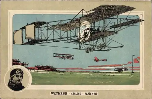 Ak Weymann, Chalons, Paris 1910, Pilot, Zivilflugzeug