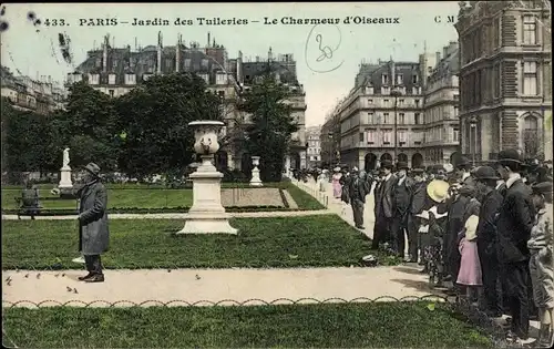Ak Paris Frankreich, Le Charmeur d'Oiseaux aux Tuileries, Jardin des Tuileries