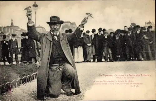 Ak Paris Frankreich, Le Charmeur d'Oiseaux aux Tuileries, Jardin des Tuileries