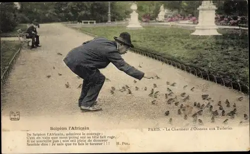 Ak Paris Frankreich, Le Charmeur d'Oiseaux aux Tuileries, Scipion l'Africain