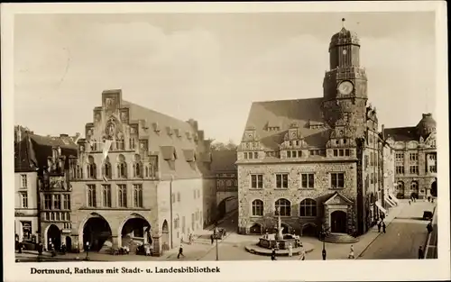 Ak Dortmund im Ruhrgebiet, Rathaus mit Stadt- und Landesbibliothek