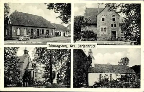 Ak Schwagstorf Fürstenau Niedersachsen, Gasthof, Pfarrhaus, Marienstift, Kirche
