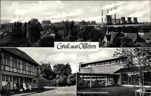 Ak Offleben Helmstedt Niedersachsen, Kaufhaus Huke, Dorfgemeinschaftshaus, Kraftwerk
