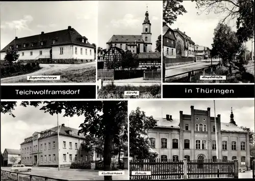 Ak Mohlsdorf Teichwolframsdorf in Thüringen, Jugendherberge, Kirche, Schule, Kulturhaus, Hauptstraße