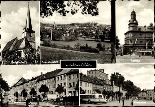 Ak Schleiz im Vogtland Thüringen, Gesamtansicht, Bergkirche, Rathaus, Markt, Neumarkt