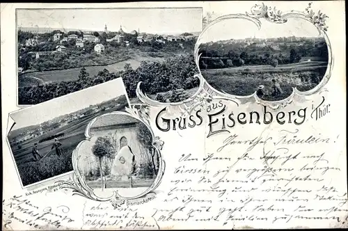 Passepartout Ak Eisenberg in Thüringen, Gesamtansicht, Bismarckstein