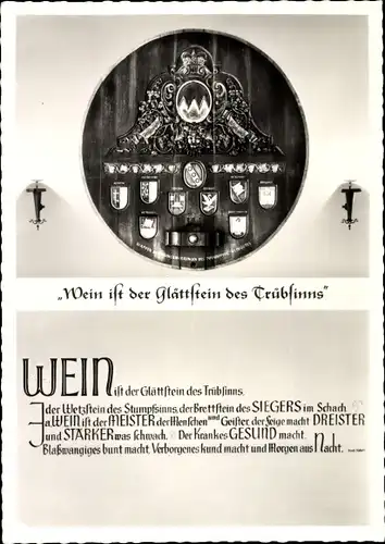 Ak Würzburg am Main Unterfranken, Juliusspital Weinstube, Wappen