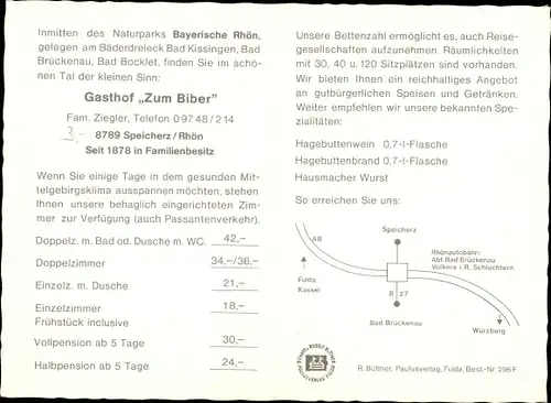 Ak Speicherz Motten in Unterfranken, Gasthof zum Biber