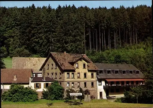 Ak Nickelsmühle Schollbrunn im Spessart Unterfranken, Gasthof Nickelsmühle, Wald