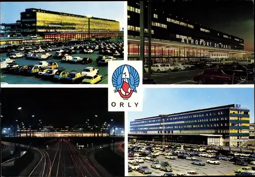 Ak Orly Val de Marne, Flughafen Paris Orly, Parkplatz, Nachtansicht